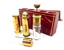 Vintage Ladies Travel Perfume Box & Original Bottles & Lipstick Holder c.1970