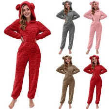 Ladies Teddy Bear Hooded Jumpsuit 1Onesie PJ Fleece XMAS Pyjamas Christmas Heart