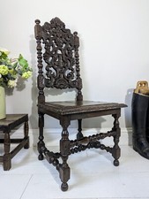 Antique Jacobean English Heavily Carved Oak Chair FREE POSTAGE 