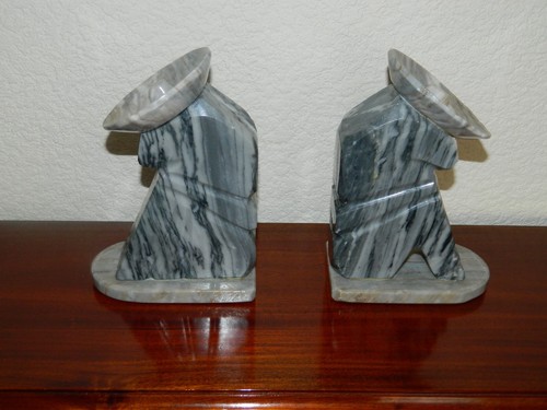 Pair carved agate bookends - pair, of