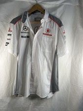 Vodafone McLaren Mercedes Shirt Mens L White Short Sleeve Embroidered Button Up