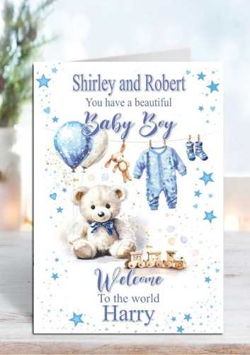 Personalised new baby boy card - boy,