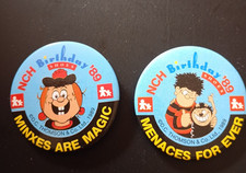 Dennis The Menace Minnie the Minx Beano NCH Birthday 1989 Pin Badge Bundle