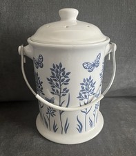 Norpro Ceramic Floral Butterfly  Blue White Eco Compost Keeper With Handle