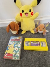 Pikachu Raichu Eevee Plush Soft Toy Pikachus Vacation & The First Movie VHS