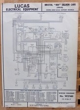 Original LUCAS Bristol 404 Wiring Diagram 1954-55 W27480