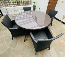 Garden Furniture Set – Round Glass Table & 4 Chairs, Patio Outdoor Dining