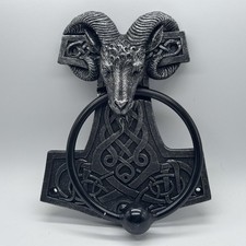 Thors Hammer Door Knocker Rams Head Thunder God Pagan Wiccan Fantasy Myth Home