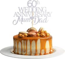 60th Wedding Anniversary Mum & Dad Cake Topper Glitter Card Topper Decorations