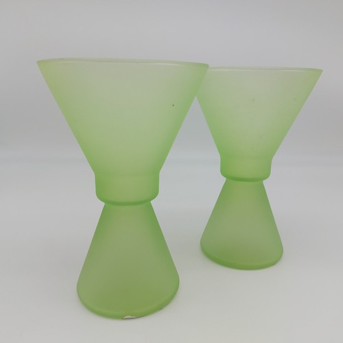 Green glass candle holder - green, x2