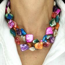 Large Multi Strand Bead Necklace Mother Of Pearl Choker Jewellery Handmade Gift