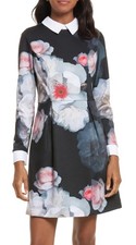 TED BAKER Kaleesa Chelsea Rose Floral Print Collar Dress Size 2 Uk 10 Good