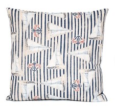 New Sailboat Marine Stripe Anchor Fabric Cushion Cover 16 x 16" Navy Blue