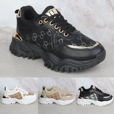 NEW WOMENS LADIES CHUNKY PLATFORM LACE UP TRAINERS PUMPS SPORTS GYM SHOES SIZE