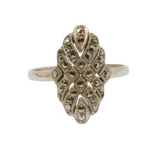 Sterling Silver Art Deco Marcasite Dress Ring Antique c1930 Size P 1/2