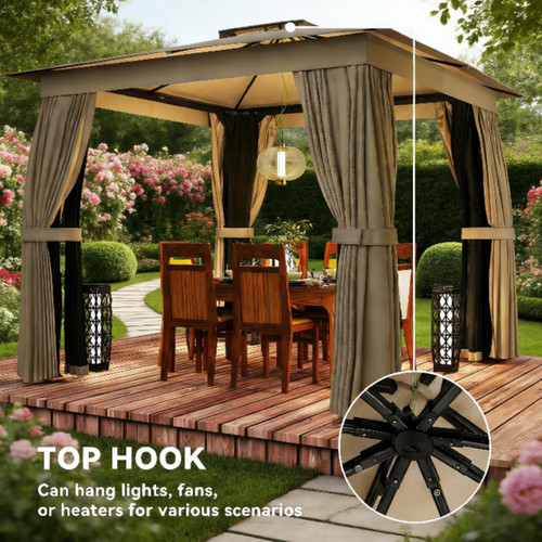 Wooden gazebo with double - wooden, double-tier