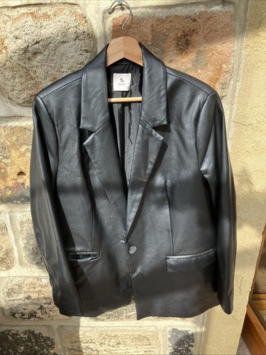 Oversized leather look jacket - leather,