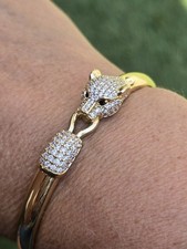 Gold Plated Cubic Zirconia Puma Panther Bangle bracelet hinge opening 