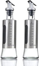 2 x Olive Oil Vinegar Dispenser Bottle Set, 300ml S/Steel Transparent Measuring