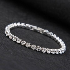 Womens Swarovski Elements Crystal Tennis Stone Bracelet Bangle Silver