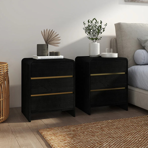 Pair black drawer bedside - of,