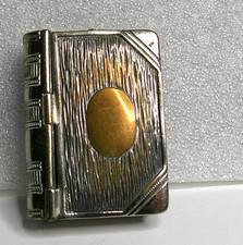 Antique Book Shaped Vesta /Stamp Case Spring loaded lids some plate wear 48x36mm