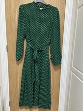 Hobbs Tarini Green Polka Dot Midi Dress Size 16