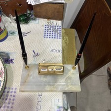 Vtg Brass Marble & Wood