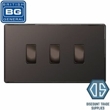 BG Black Nickel Screwless 3 Gang light Switch in Double Format Custom Grid Flat 