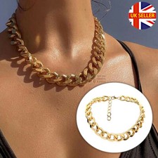 Women Men Steampunk Big Cuban Curb Chain Gold Polish Necklace Statement Jewelry