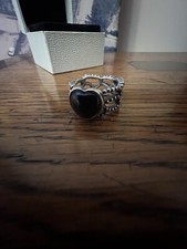 Genuine Pandora Mi Amor Black Onyx Heart Ring size 49/J Rare Discontinued 925 