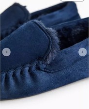 Boys Navy Faux Fur Moccasin