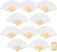 10x White Paper Fan Folding Hand Fans Handheld Fan for Wedding Dancing
