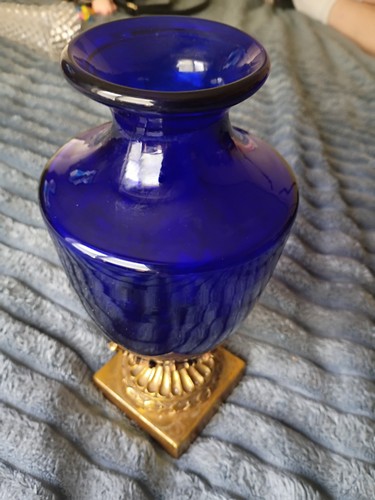 Vase cobalt blue with bronze - vase,