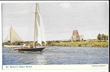 St Benets Abbey Ruins PPC, Unposted Salmon Postcard, Cruiser on the Broads
