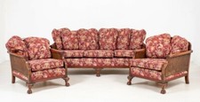 Art Deco Bergere Suite Club Chair Settee Mahogany 1920