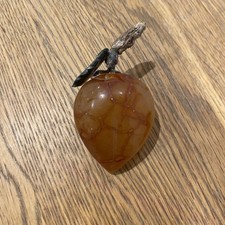 Vintage Mid-Century Carved Stone Fruit – Jade/Agate Plum with Wire Stem #YB