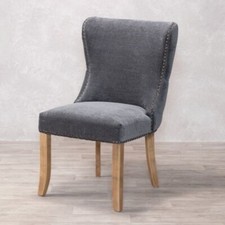 UPHOLSTERED DINING CHAIR DARK GREY FRENCH BISTRO STYLE BUTTON BACK SIDE CHAIR
