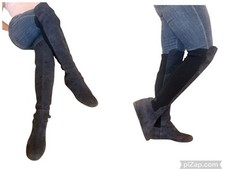 STUART WEITZMAN LANDER 50/50 NAVY  STRETCH SUEDE OTK OVER THE KNEE WEDGE BOOT 10