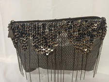Zara Vintage Inspired Clutch Bag Silver Beads & Sequins Embellished VGC