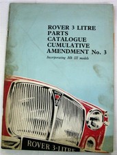ROVER 3 Litre Illustrated Car Parts List Cumulative Amendment No.3 Sep 1965