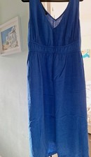 LIVE UNLIMITED BLUE LINEN MIX MAXI DRESS SIZE 24 V NECK TO FRONT AND BACK