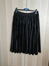 LOUCHE Black Velvet Pleated Midi Elasticated Swing Skirt Size 14-16 Gothic Rock