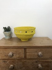 Vintage Paper Mache Bowl Primitive LARGE Yellow