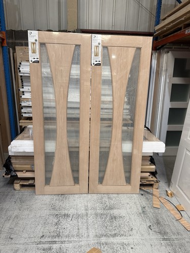 Oak glass fire doors x2 - glass,