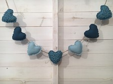 Shabby Chic Bunting Wedding Nursery Hanging Hearts Green Teal Duck Egg Blue