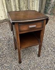 Vintage Oak Drop Leaf Side Bedside Occasional Table Plant Nightstand Drawer