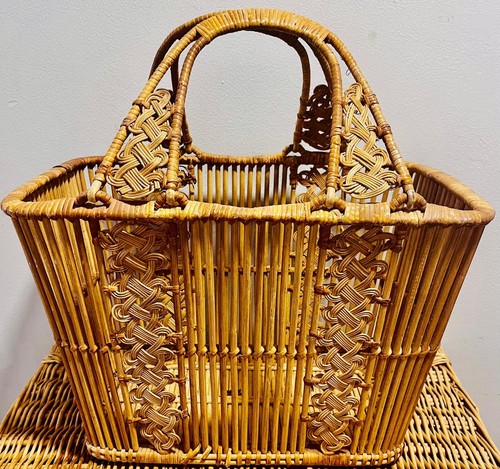Vintage 1970s rattan basket - vintage,