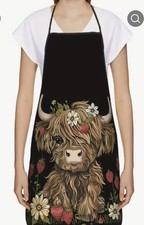 Highland Cow Apron Black Strawberries Cooking BBQ Christmas