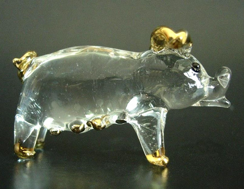 Miniature glass pig - glass, figurine